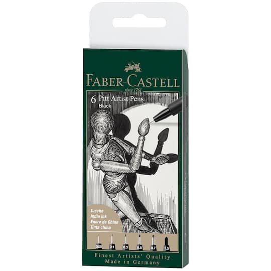 Faber-Castell® PITT® 0.05mm-1.5mm Black 6 Piece Artist Pen Set
